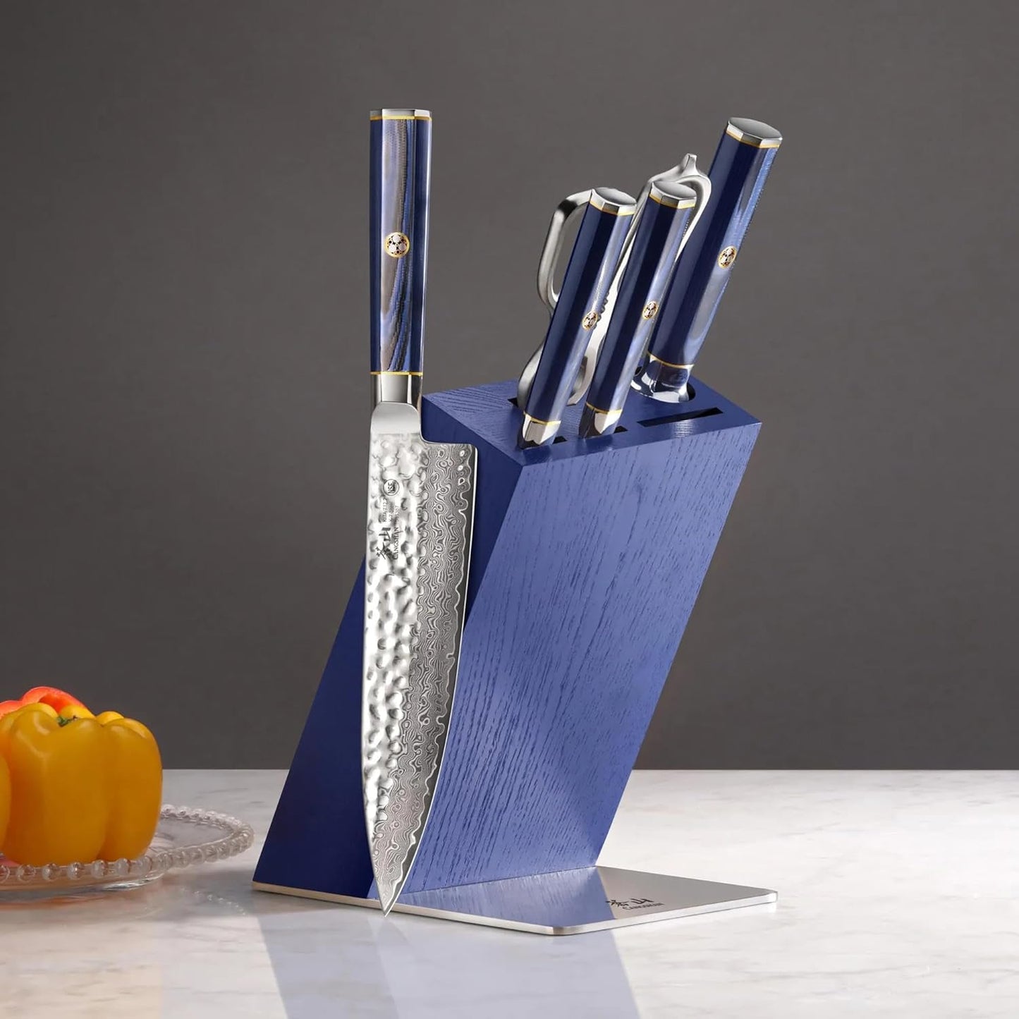 Cangshan KITA Series 6-Piece Knife HUA Block Set, High Carbon X-7 Damascus Steel (Blue Block)