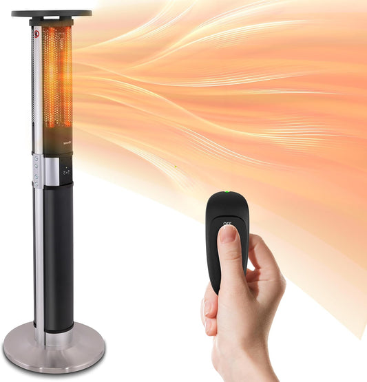 SereneLife Infrared Patio Heater, Electric Patio Heater for Indoor/Outdoor Use, Portable Tower Heater with Remote Control, 1500 W, for Restaurant, Patio, Backyard, Garage, Decks (Black)