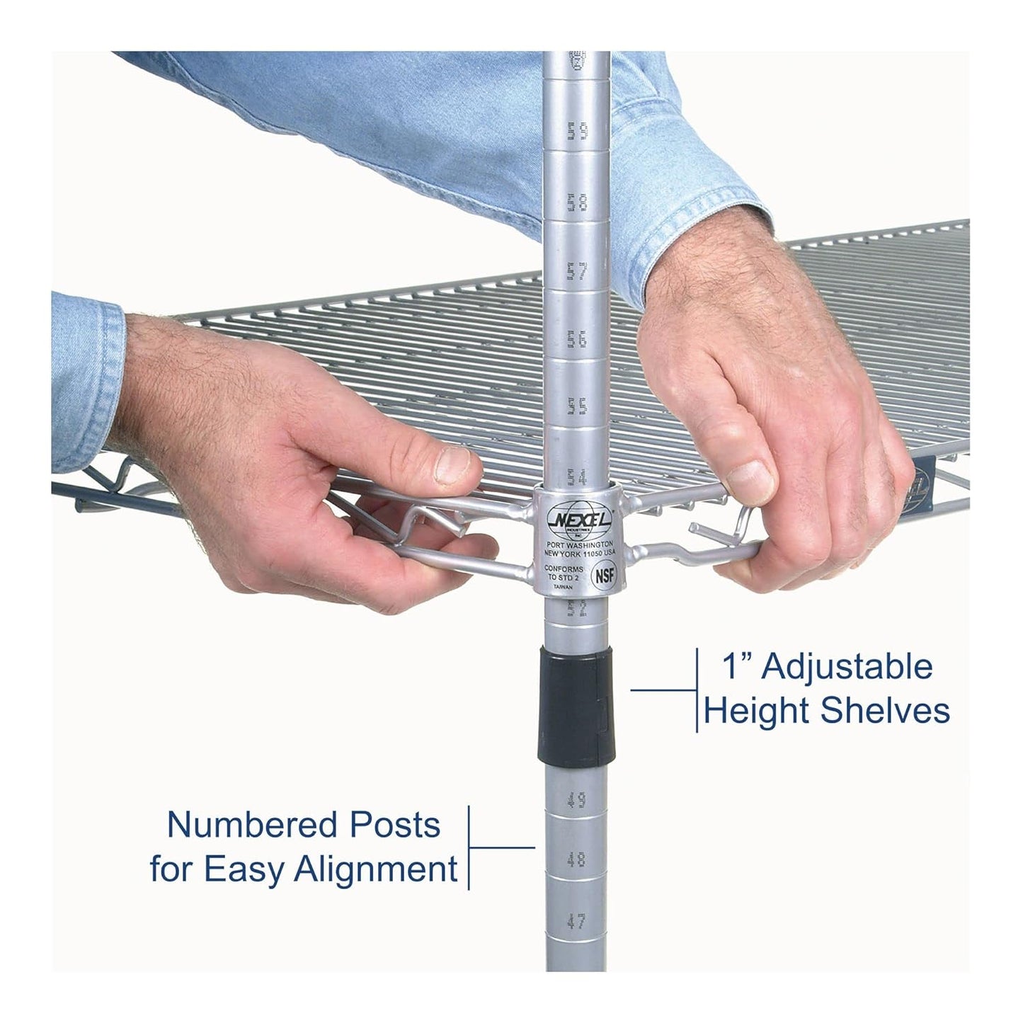 Nexel 21" x 24" x 54", 4 Tier, Poly-Z-Brite Adjustable Wire Shelving Unit, NEXGuard Anti-Microbial Agent, NSF Listed Commercial Storage Rack, Silver, Leveling feet