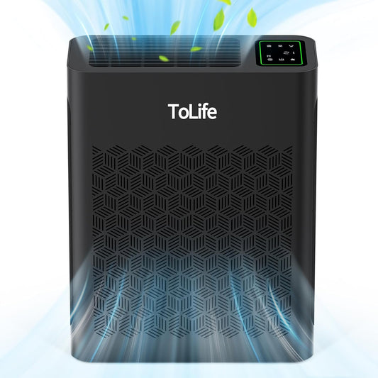 ToLife Air Purifiers for Home Large Room Up to 1095 Ft² with PM 2.5 Display Air Quality Sensor, Auto Mode, Timer, HEPA Air Purifier for Bedroom Filters Smoke, Pollen, Pet Dander, Allergies, Black