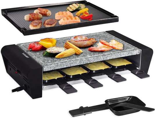 TAMARIT Raclette Table Grill 3-in-1 Electric Grill Portable, Korean BBQ Grill Indoor with 8 Paddles, Dishwasher Safe Reversible Non-stick Aluminum Plate & Grill Stone for Parties and Family Gatherings