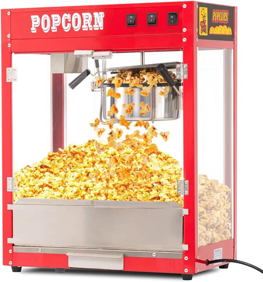 Popcorn Machine with 8 Oz Kettle, Vintage Movie Theater Commercial Popcorn Machine with Interior Light - Red