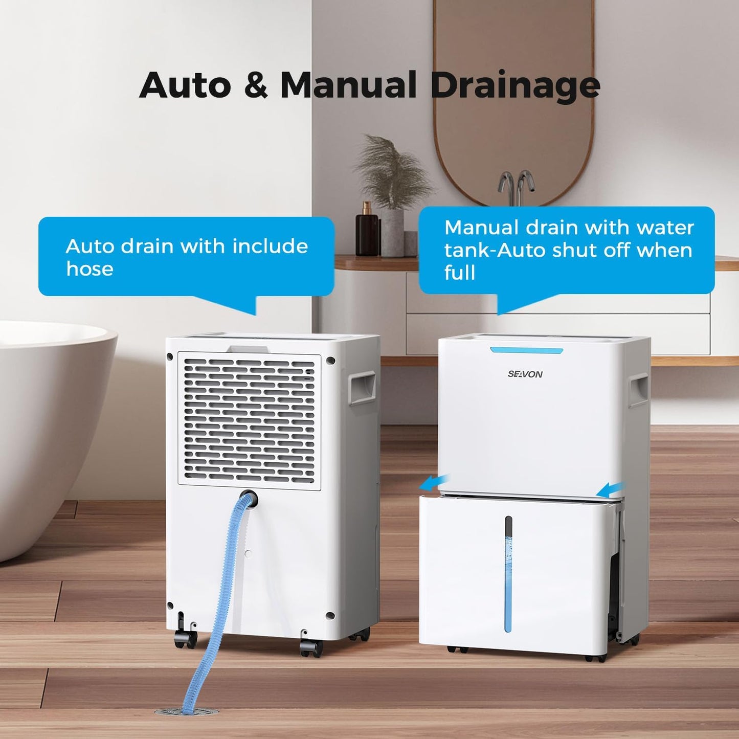 1500 Sq.ft Dehumidifier for Basement, SEAVON 21 Pint Dehumidifiers with Drain Hose for Home Large Room Bedroom Bathroom