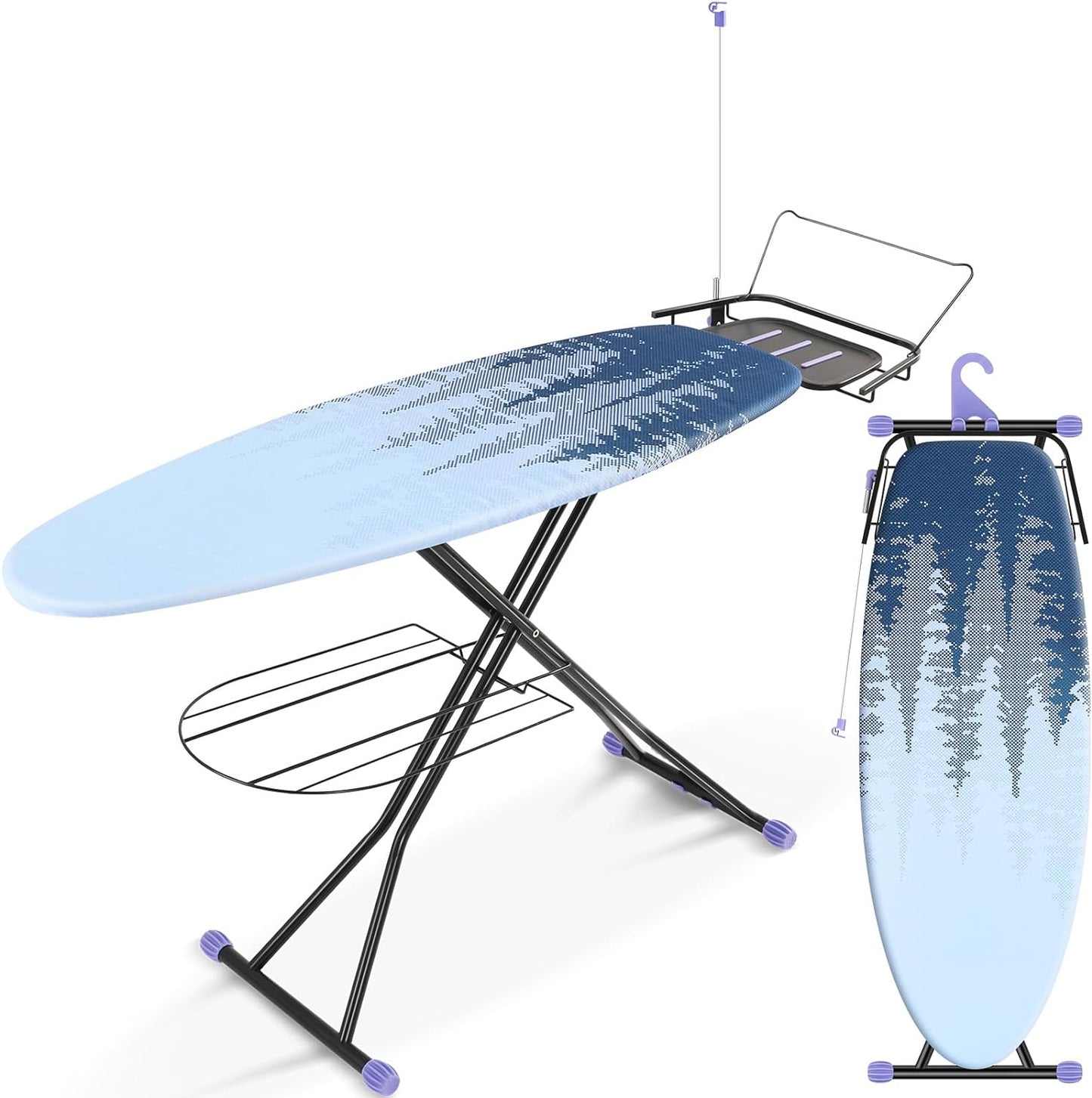 APEXCHASER Full Size Ironing Board,18x51 Metal Panel Iron Board with Stretchable Iron Rest, Heat & Scorch Resistant Cover, Adjustable Height Heavy Duty Ironing Board, for Home, Dorm, Purple