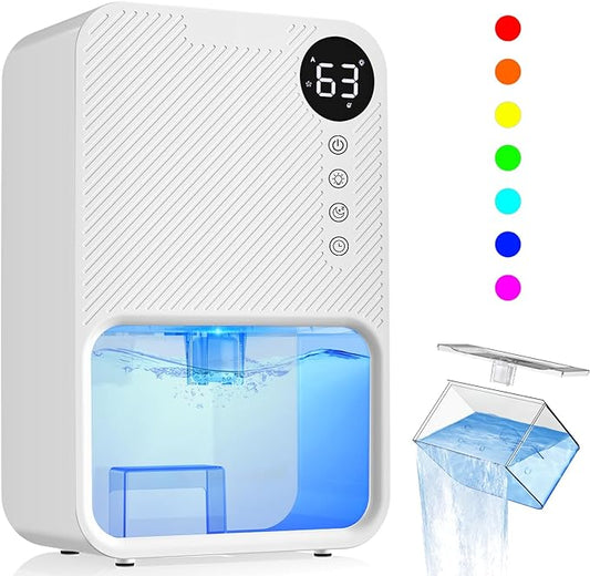 128 Oz Dehumidifier, Dehumidifier for Basement Home, 592 Sq. Ft. Semiconductor Dehumidifier with 7 Color Light, Timer, Sleep Mode, Auto Off, Small Dehumidifier for Bedroom Bathroom, Rv., White