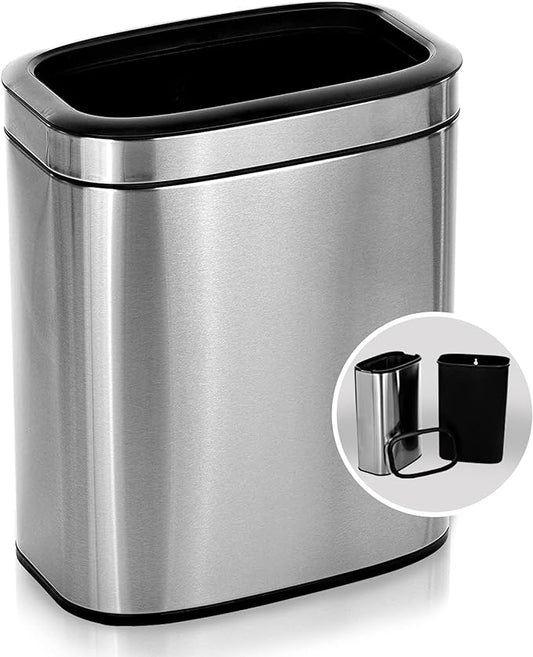 Alpine 20 Liter /5 Gallon Trash Can Open Top - Slim Stainless Steel Trash Can No Lid, Modern Silver Metal WasteBasket, Narrow Trash Can with Removable Trash Bin for Office Desk, Kitchen, Bathroom