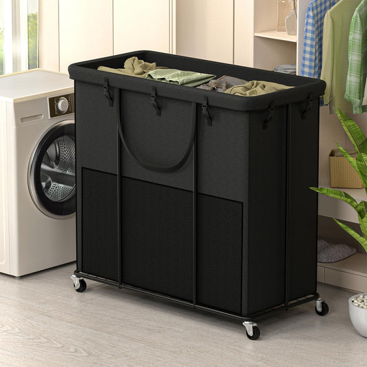 320L Laundry Basket With Wheels, Laundry Basket with Lid, Metal Frame and Removable Bag Design with Wheels, Suitable for Bathroom, Dorm Room&Laundry Room 320L(84.5Gallon) Black