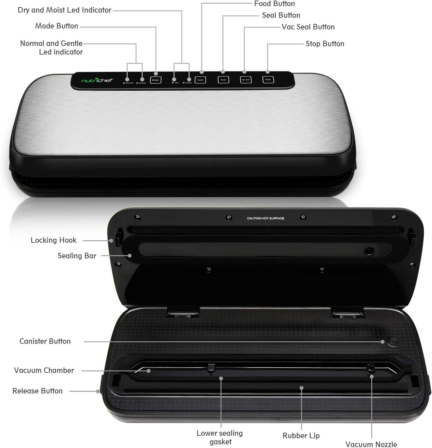 nutrichef AZPKVS20STS Vacuum Sealer, 5.9 x 14.2 x 3 inches