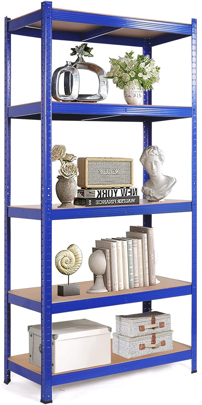 Heavy Duty Shelf - 59 x 27.6 x 11.8in Garage Shelving Units with 5 Tier Shelves Heavy Duty Rack with a max Load of 1900lbs for Garages, Sheds, Warehouses, Workshops (Blue)