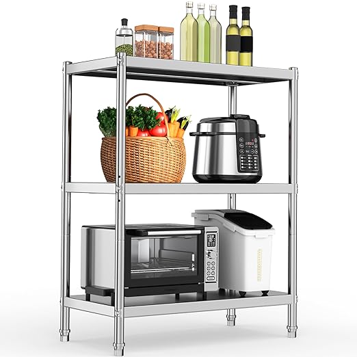 YITAHOME Stainless Steel Shelves 3 Tier, 36"*18"*48" Storage Shelf, Heavy Duty Shelving for Kitchen Garage Office Restaurant Warehouse