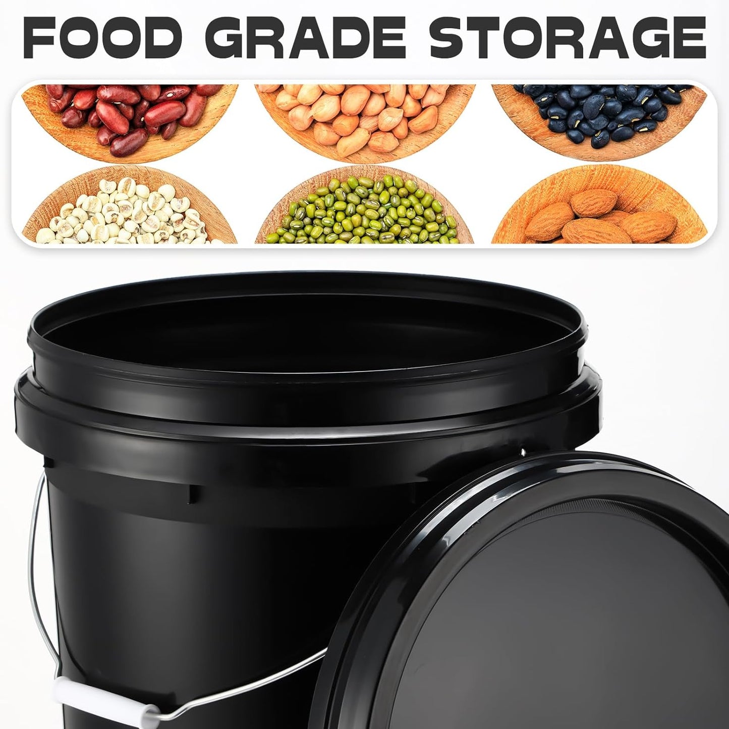 6 Pack 5 Gallon Bucket Black Pail Storage Food Container Buckets with Lid Handle Heavy Duty Black Plastic Bucket with DIY Label Sticker for Home Improvement Household Cleaning Flour Rice