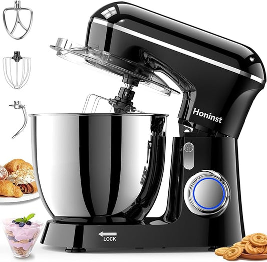 Stand Mixer, 6.5QT 10-Speed 660W Tilt-Head Electric Stand Mixer, 3-In-1 Kitchen Mixer with Bowl, Dough Hook, Whisk and Beater, Food Mixer for Baking, Cake and Most Home Cooks, Black