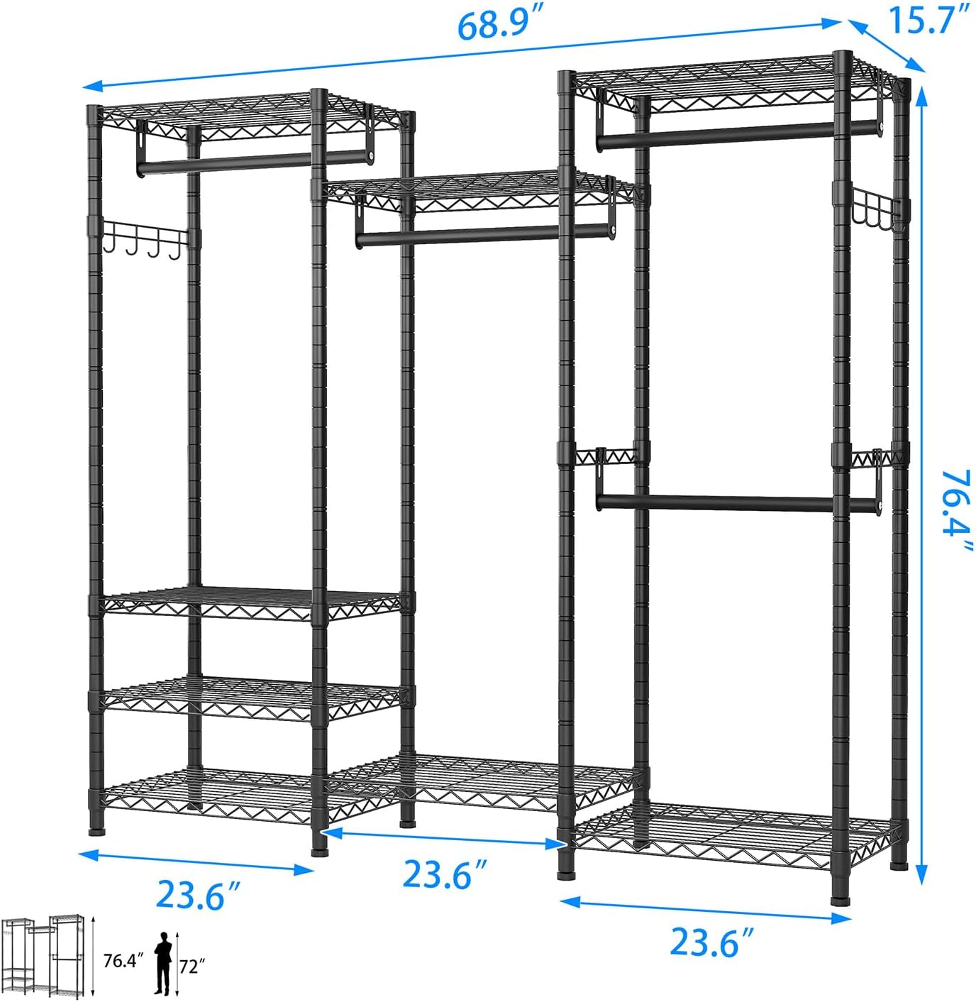 Heavy Duty Clothes Rack and Wardrobe Closet Storage Organizer - Adjustable Clothing Organizer for Wardrobe Cabinet and Clothes Organization, Freestanding Clothing Rack