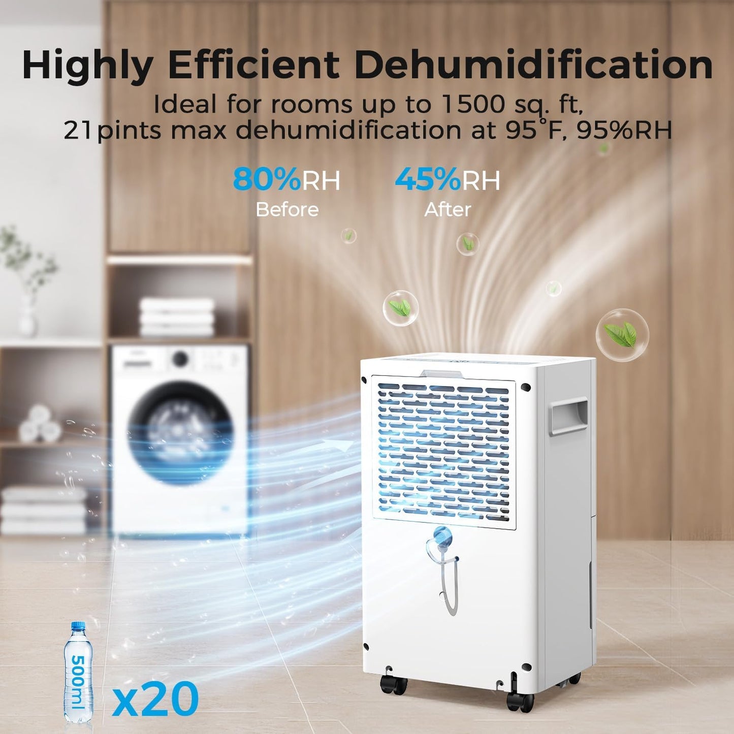 1500 Sq.ft Dehumidifier for Basement, SEAVON 21 Pint Dehumidifiers with Drain Hose for Home Large Room Bedroom Bathroom