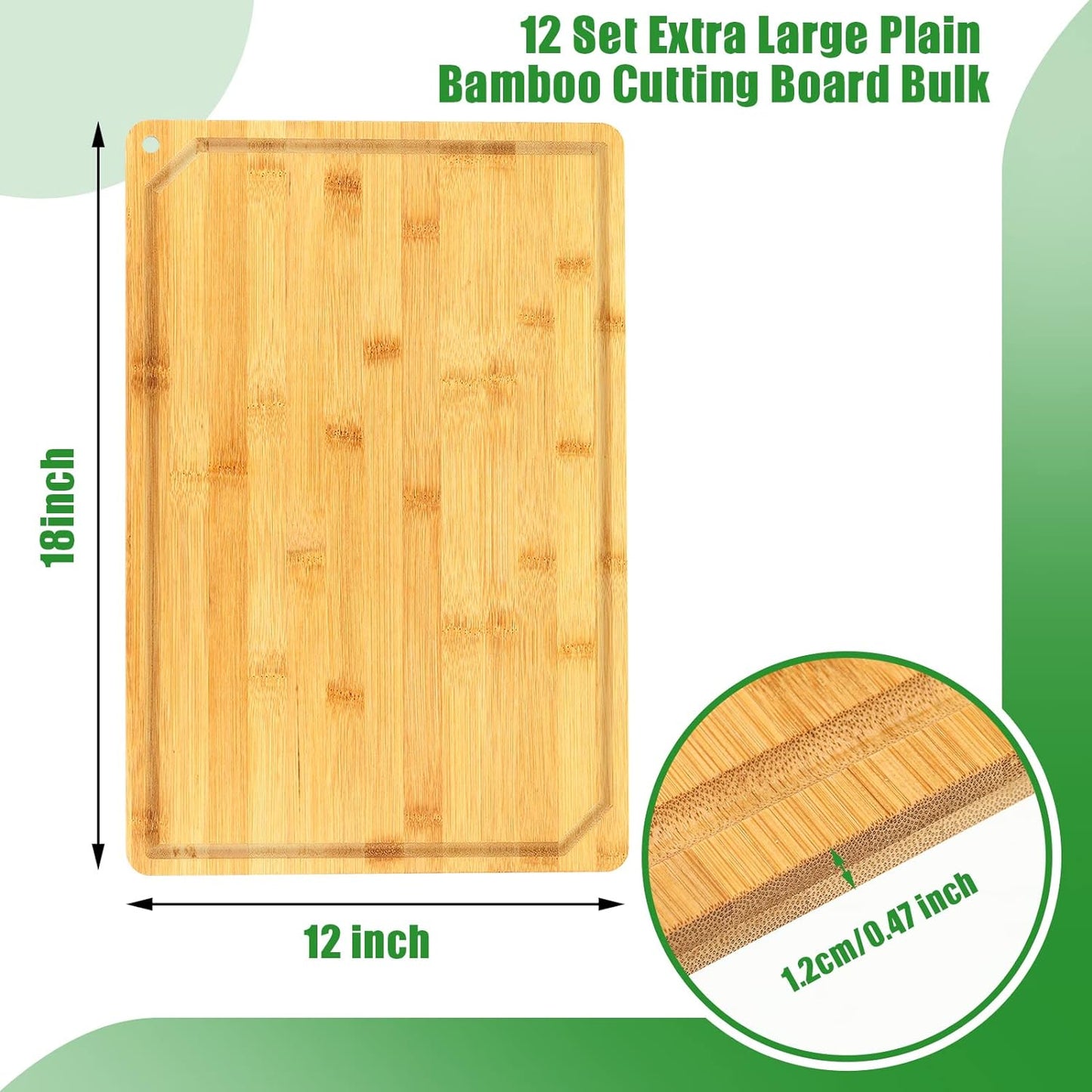 Eaasty 12 Set Extra Large Plain Cutting Board Bulk Heavy Duty Wood Cutting Boards Set with Juice Groove for Kitchen Wedding Housewarming Crafts Gifts, Pre Oiled (18" x 12",Bamboo)