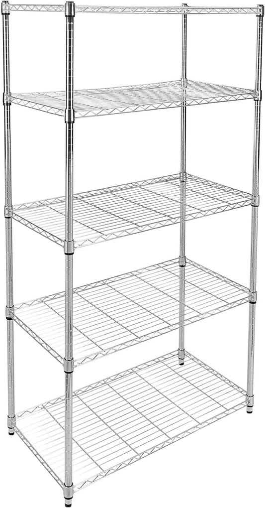 Heavy Duty 5-Shelf Shelving Unit 1750Lb Capacity, 35.43" W x 17.72" D x 70.87" H, Chrome,HKSHLF35187005C, Aluminum