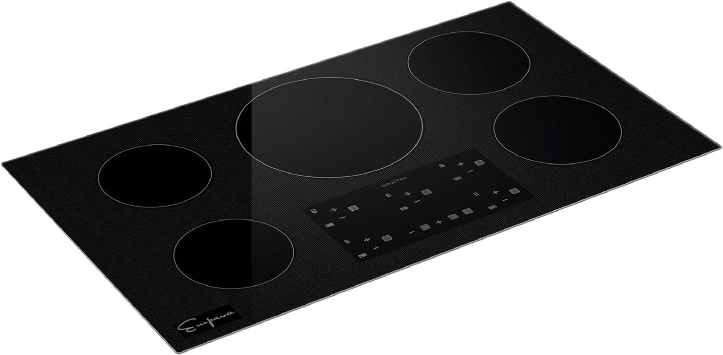 Empava 36” Electric Stove Induction Cooktop with 5 Power Boost Burners Smooth Surface Vitro Ceramic Glass in Black, 36 Inch