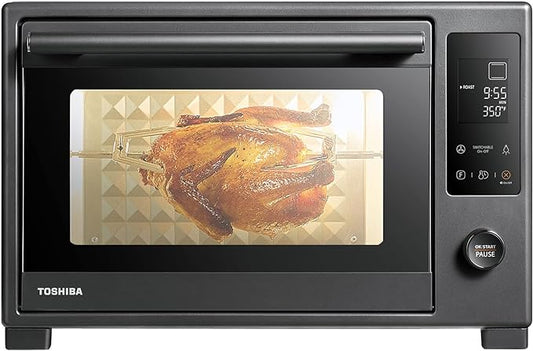 TOSHIBA Hot Air Convection Toaster Oven, Extra Large 34QT/32L, 9-in-1 Cooking Functions, Crispy Grill, Dehydrate, Rotisserie, 6 Accessories Included, 1650W, Black Stainless Steel