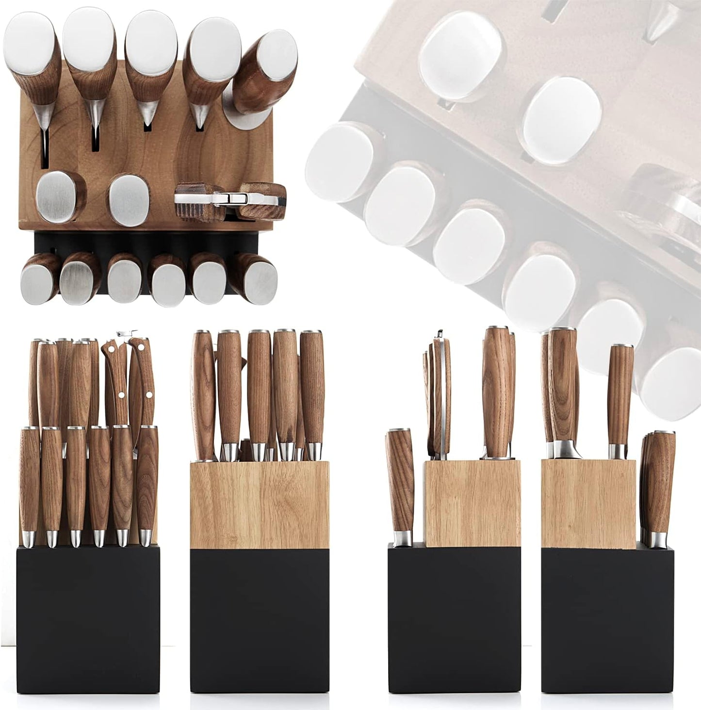 Natura Series 15 PCS Knife Block Set, Ultra Sharp High Carbon Stainless Steel with Wooden Handle