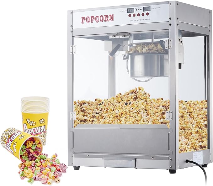 8OZ Popcorn Machine for Movie Night, Popcorn Popper Machine with 10 PACK Popcorn Buckets, Temperature Control with Digital Display,Old Fashion Popcorn Machine Movie Theater Style