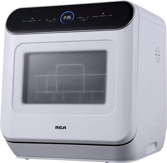 RCA RDW3216 Portable Mini Dishwasher Countertop with 6L Built-in Water Tank for Apartments& RVs, No Hookup Needed, 6 Programs, 360° Dual Spray, 192℉ High-Temp& Air-Dry Function, White