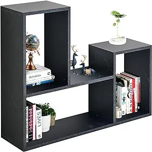 Kaboon Free-Form Modular Shelving Unit, Freestanding Bookcase 10 Inches Deep, Display Shelf Storage Organizer for Home Office, Cloud Atlas/Black Marble