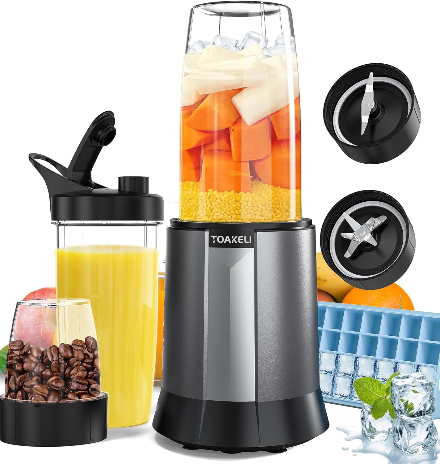 1300W Smoothies Blender, Personal Blender for Shakes and Smoothies with Ice Tray, 32 Oz *2 To-Go Cups, BPA Free (Gray)