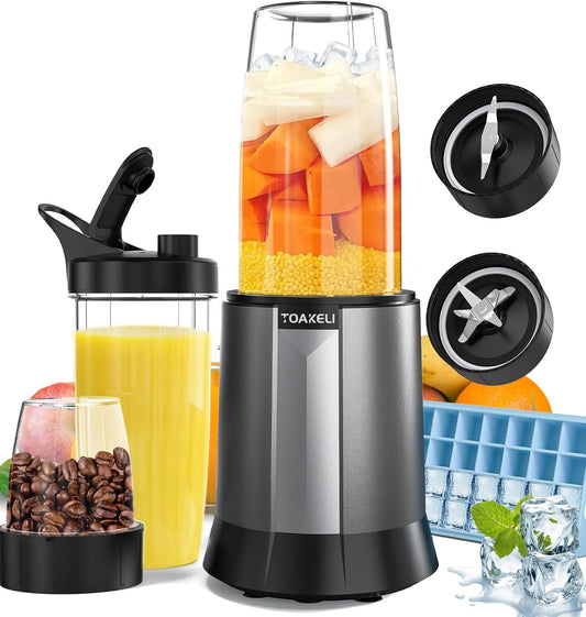 1300W Smoothies Blender, Personal Blender for Shakes and Smoothies with Ice Tray, 32 Oz *2 To-Go Cups, BPA Free (Gray)