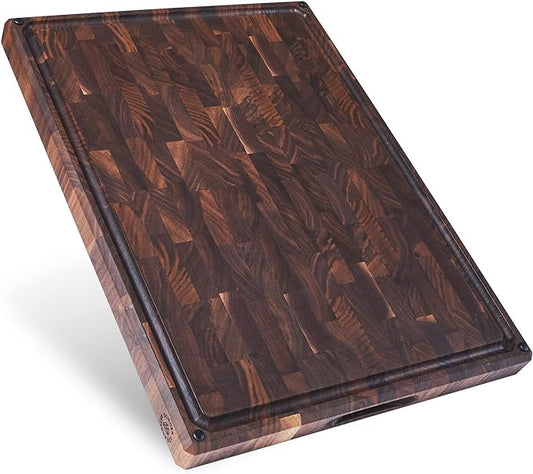 Sonder Los Angeles, Made in USA, Large Thick End Grain Walnut Wood Cutting Board with Non-Slip Feet, Juice Groove for Kitchen 20x15x1.5 in (Gift Box Included)