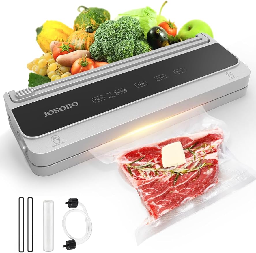 Vacuum Sealer Machine, Food Sealer with Powerful Suction (86Kpa), Built-in Cutter & 1 Roll of Vacuum Storage Bags & Air Suction Hose, Vacuum Sealer for Sous Vide and Food Storage, Silver