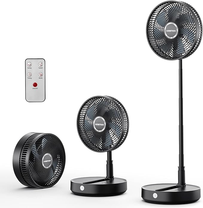 12” Battery Powered Table Fan, 10800mAh Foldaway Fan with Remote Control Night Light Timer, Portable Oscillating Fan for Home, Camping, Travel, Hurricane