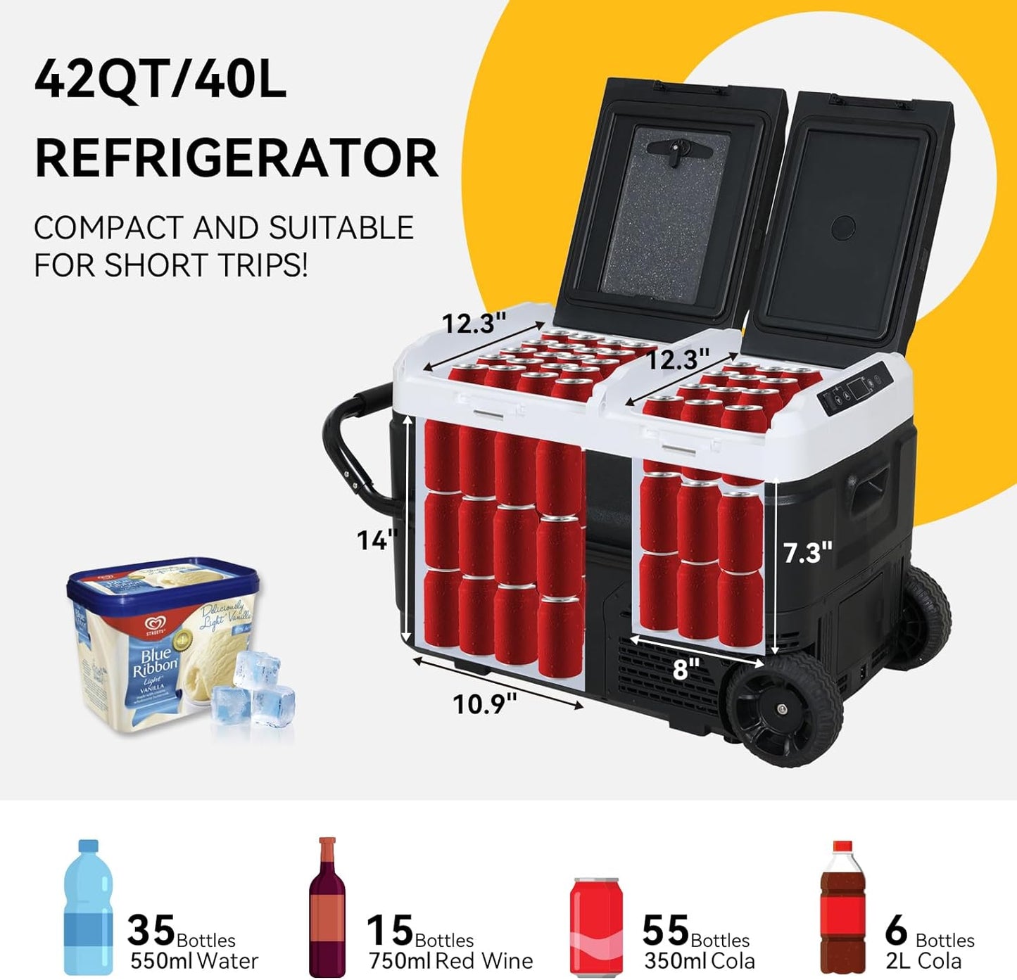 ELECWISH 12V Car Refrigerator, 42 Quart(40L) Portable Car Fridge Dual Door with Wheels,-7℉-68℉ Electric Compressor Cooler, Anti-Shake Freezer 12/24V DC 110~240 Volt AC for Camping,Travel,RV,Truck,Home