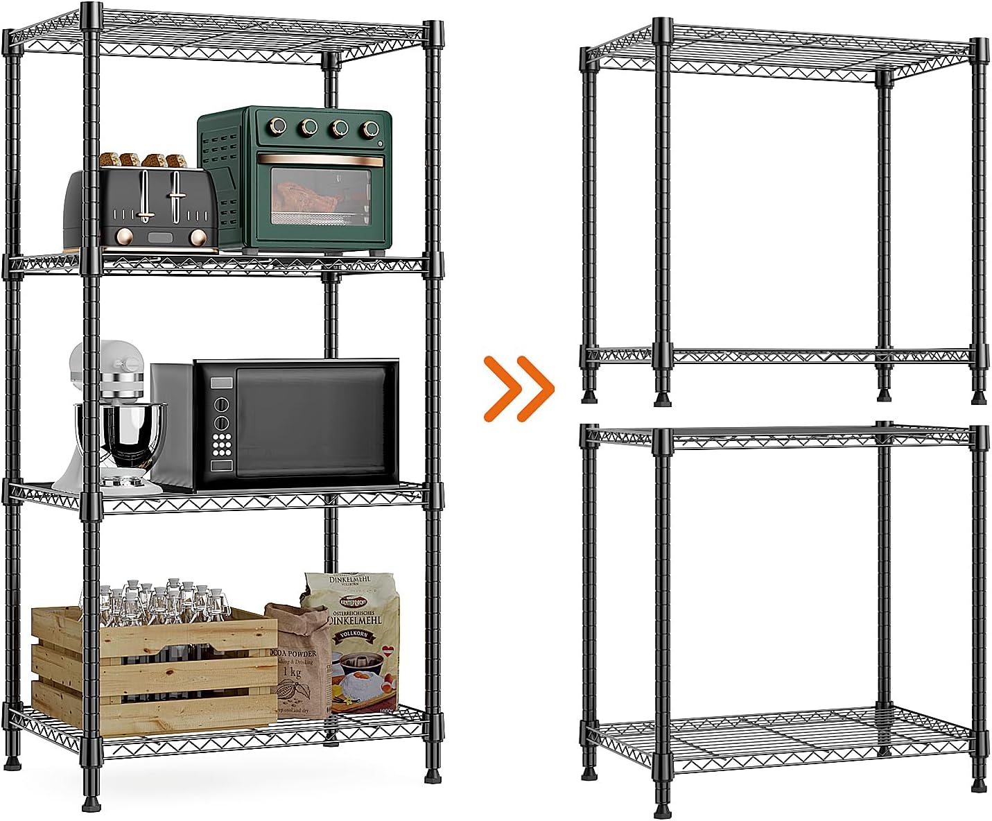 MZG 4 Tier Storage Rack Metal Wire Shelving Unit, Storage Standing Shelf Organizer for Laundry Bathroom Kitchen Pantry Closet Garage Basement Utility Room, Black 15.8" D x 23.6" W x 47.5" H