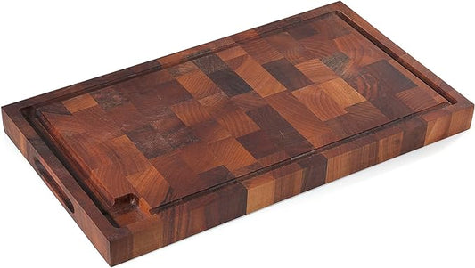 Zassenhaus Walnut End Grain Chopping Block Cutting Board with Juice Groove and Integrated Handles, 21" x 12" x 1.6"