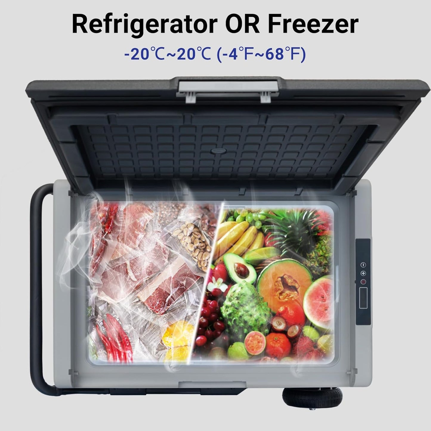 65L Portable Refrigerator/Freezer, 12Volt Car Fridge, -4℉~68℉ Fast Cooling Compressor, DC 12V/24V, Compact Refrigerator for Outdoor, RV, Camping, Travel, Multi-directional Lid, Black