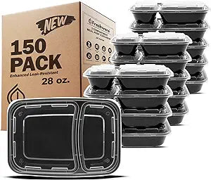 Freshware Meal Prep Containers [150 Pack] 2 Compartment with Lids, Food Storage Containers, Bento Box, BPA Free, Stackable, Microwave/Dishwasher/Freezer Safe (28 oz)