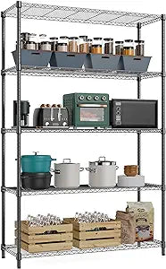 MZG 5 Tier Storage Rack Metal Wire Shelving Unit, Storage Standing Household Shelf Organizer for Laundry Bathroom Kitchen Pantry Closet Garage Basement Utility Room, Black 15.8" D x 45.3" W x 70.4" H