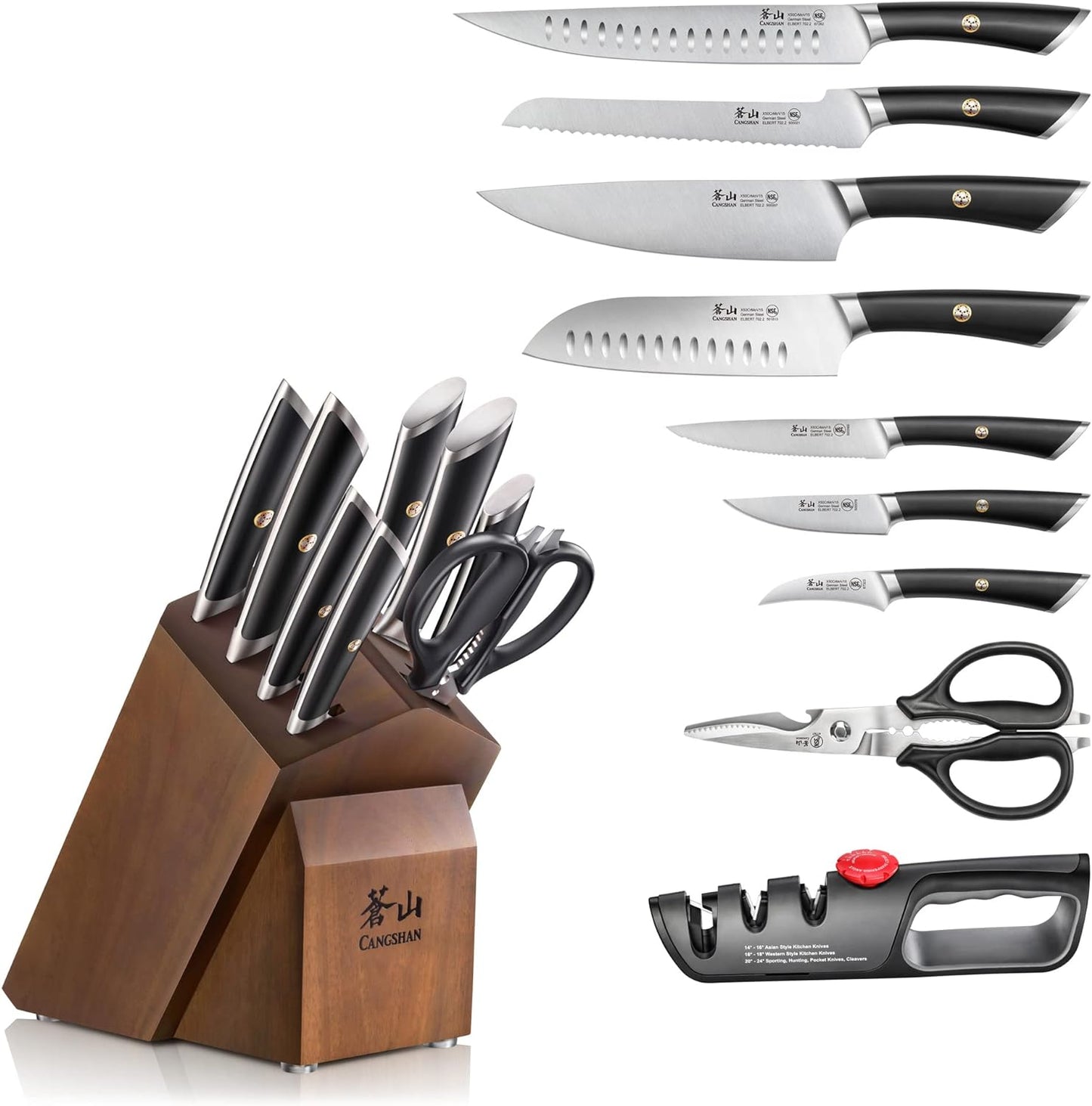 Cangshan ELBERT Series German Steel Forged Knife Block Sets (10-Piece, Black)