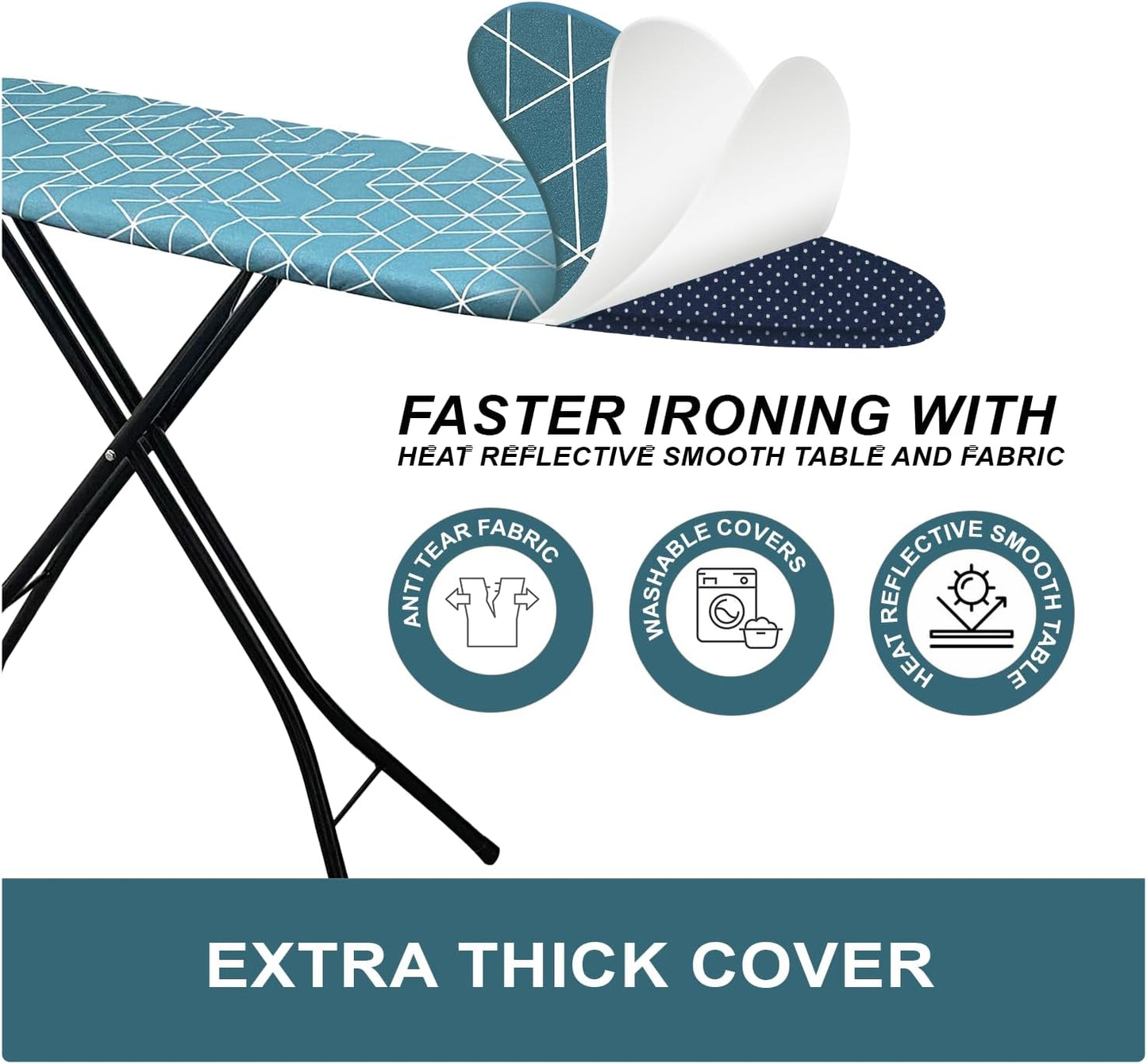 Auzin Ironing Board with Smart Hanger, Height Adjustable, Space Saving Iron Board with 4 Layers Pad, Ironing Board Cover, Premium Steel Legs & Easy Storage for Compact Living Spaces