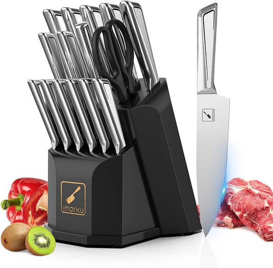 imarku Knife Set, Knife Sets for Kitchen with Block 16 PCS High Carbon Stainless Steel Kitchen Knife Set with Sharpener, Razor-Sharp Kitchen Knives, Dishwasher Safe, Gifts for Men & Woman