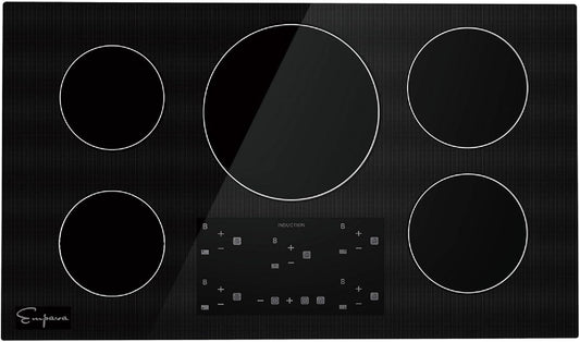 Empava 36” Electric Stove Induction Cooktop with 5 Power Boost Burners Smooth Surface Vitro Ceramic Glass in Black, 36 Inch