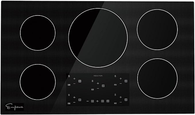 Empava 36” Electric Stove Induction Cooktop with 5 Power Boost Burners Smooth Surface Vitro Ceramic Glass in Black, 36 Inch