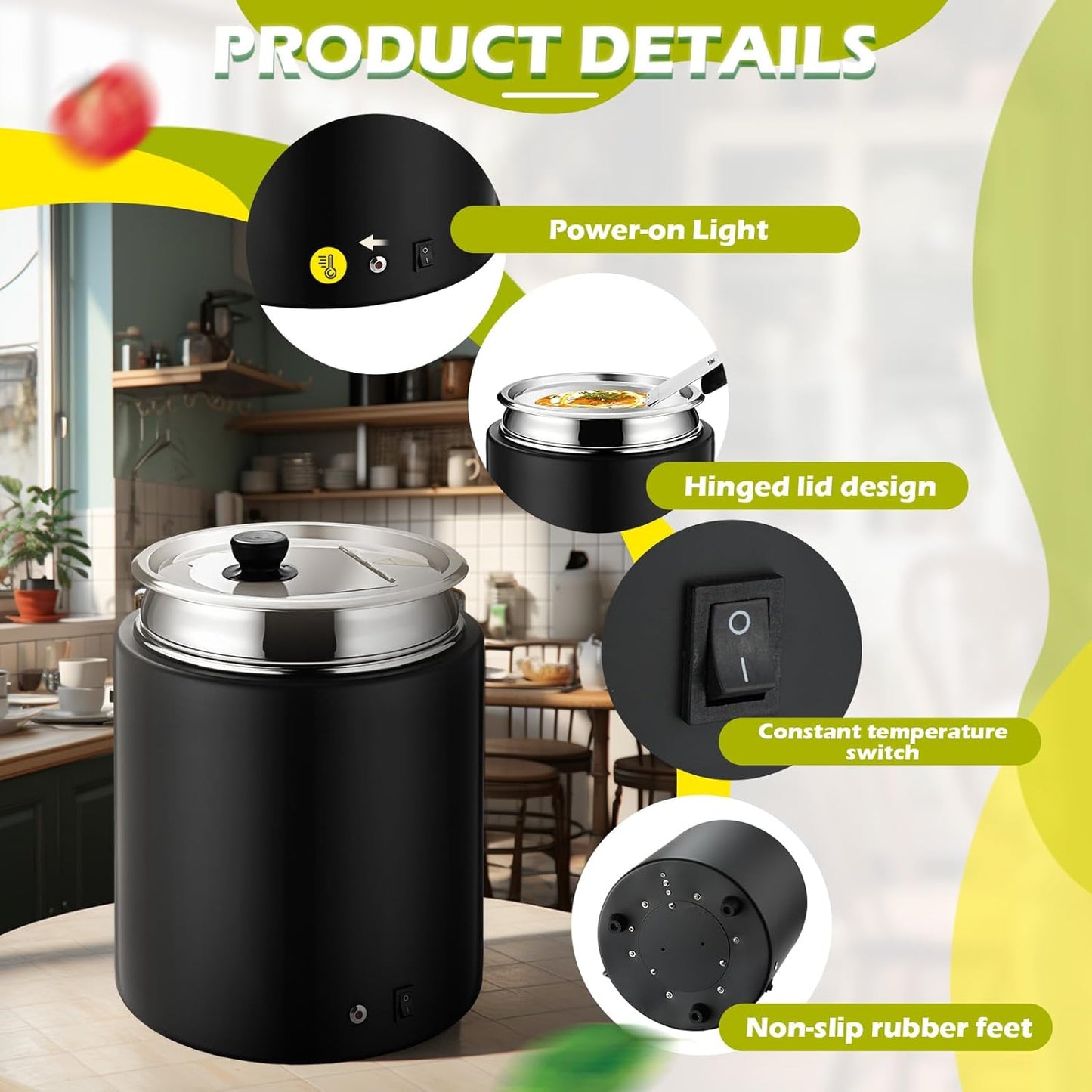 2 Pcs Commercial Soup Warmer Pot Electric Food Warmer with Hinged Lid 12 Qt Removable Stainless Steel Insert Large Soup Kettle for Buffet Wedding Family Christmas July Father Day Party(Black)