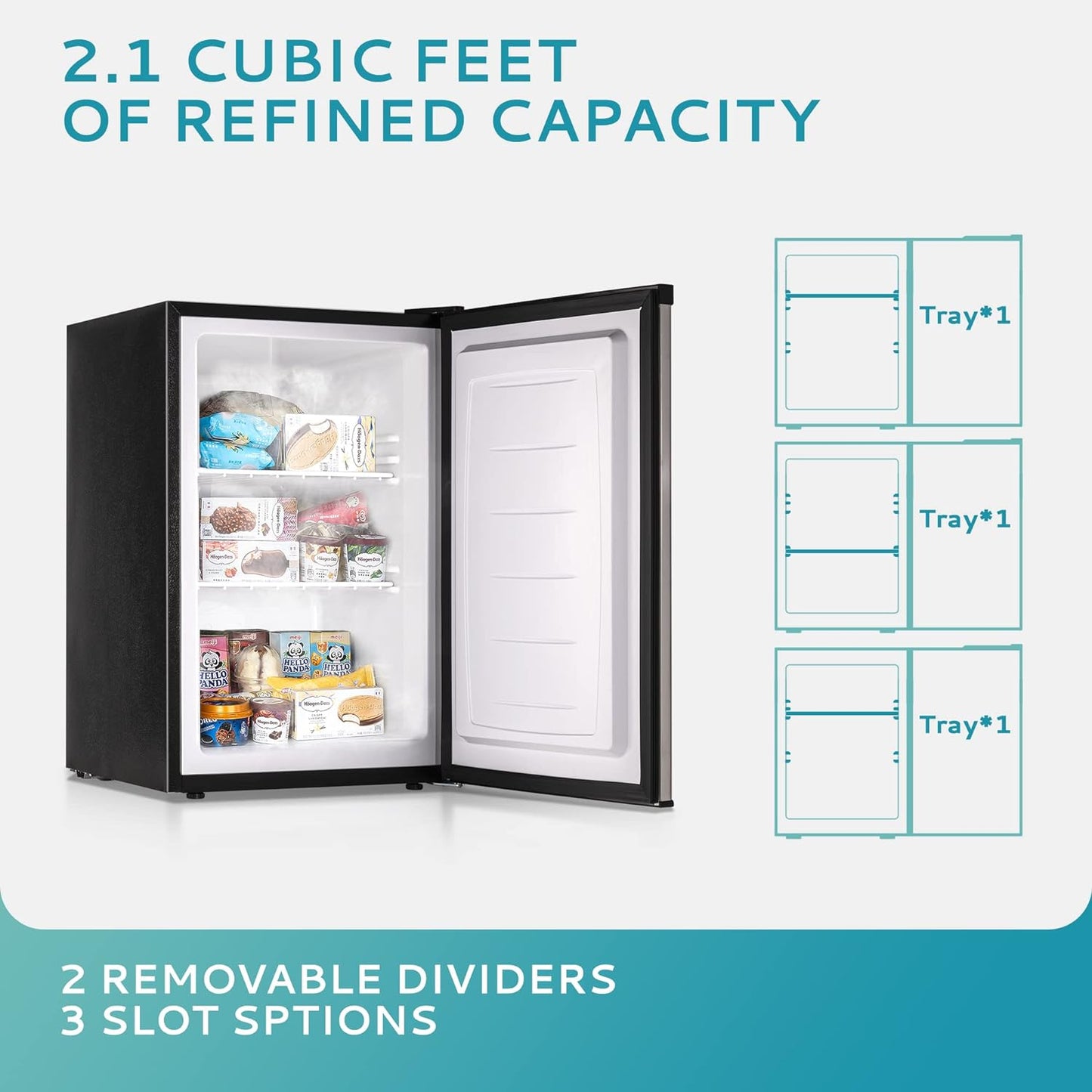 EUHOMY Upright freezer, 2.1 Cubic Feet, Single Door Compact Mini Freezer with Reversible Stainless Steel Door, Removable Shelves, Small freezer for Home/Dorms/Apartment/Office (Silver)