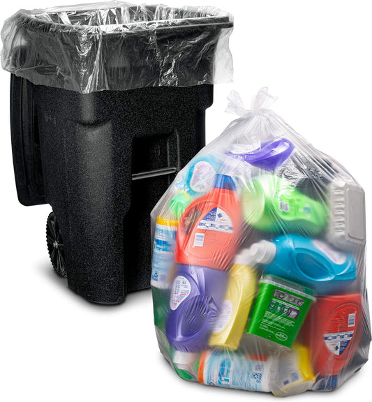 95-96 Gallon Trash Bags, (Value Pack 50 Bags w/Ties) Extra Large Heavy Duty Clear Plastic Recycling Trash Bags, 90 Gallon, 95 Gallon, 96 Gallon, 100 Gallon (Clear)