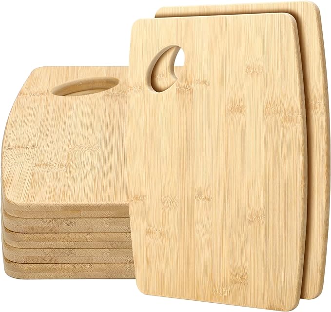 Bamboo Cutting Board Set of 12 Wood Chopping Boards with Handle Thick Cutting Board Kitchen and Dining Bulk Plain Bamboo Cutting Board for Engraving Gift Cooking Decor (Irregular)