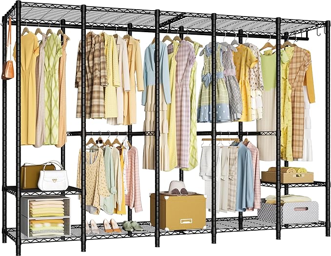 Ulif H50 Garment Rack Heavy Duty Clothes Rack, Freestanding Extra Large Portable Closet Wardrobe Rack, Clothing Racks for Hanging Clothes 89.8''W x 15.8" D x 76.4" H, Max Load 1400 Lbs, Black