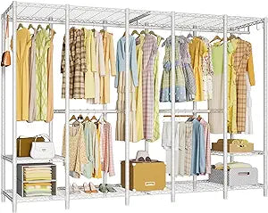 Ulif H50 Garment Rack Heavy Duty Clothes Rack, Freestanding Extra Large Portable Closet Wardrobe Rack, Clothing Racks for Hanging Clothes 89.8''W x 15.8" D x 76.4" H, Max Load 1400 Lbs, White