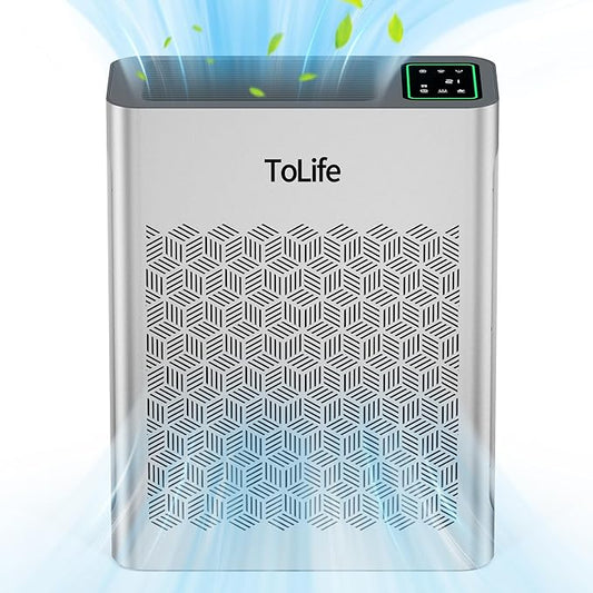 ToLife Air Purifiers for Home Large Room Up to 1095 Ft² with PM 2.5 Display Air Quality Sensor, Auto Mode, Timer, HEPA Air Purifier for Bedroom Filters Smoke, Pollen, Pet Dander, Allergies, Silver