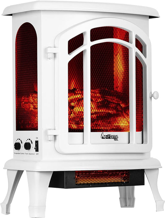 Tahoe LED Portable Freestanding Electric Fireplace Stove Heater - Realistic 3-D Log and Fire Effect (Winter White)